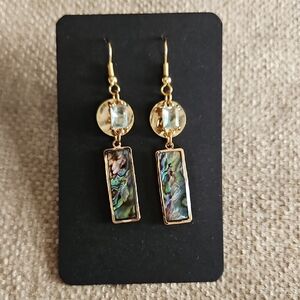 Gold Abalone Drop Earrings with Iridescent Rectangles